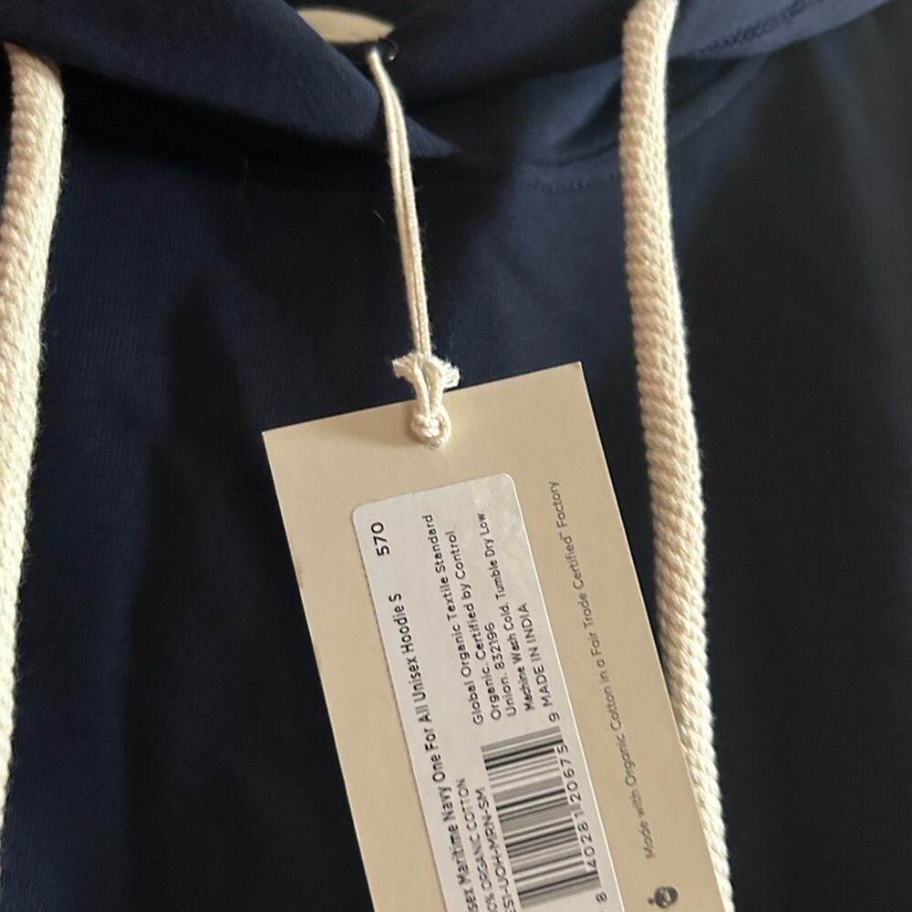 Pact Organic Cotton Lounge Pullover Hoodie Sweatshirt Unisex Navy Blue NWT Sz S - Picture 3 of 5